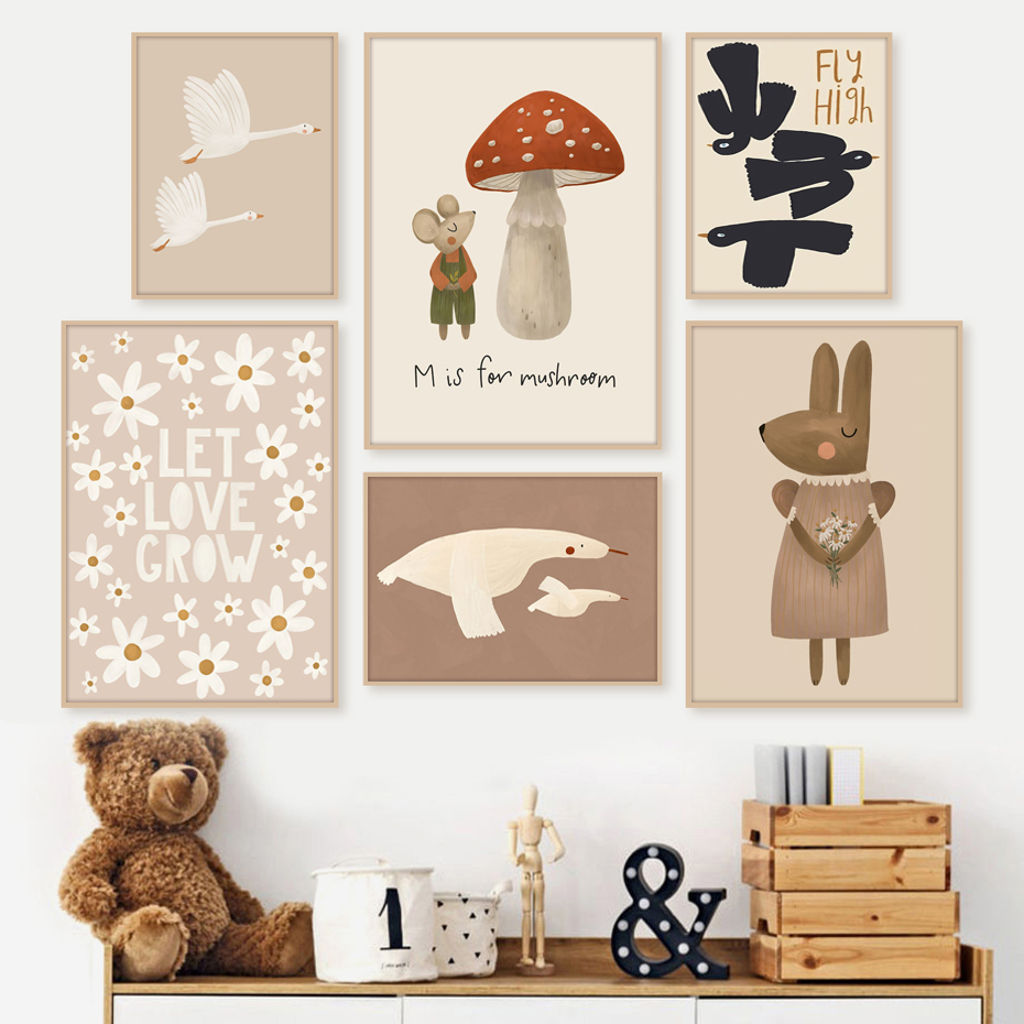 Photography Duck - Boho Cartoon Konijn Muis Ganzenposters Kinderkamer
